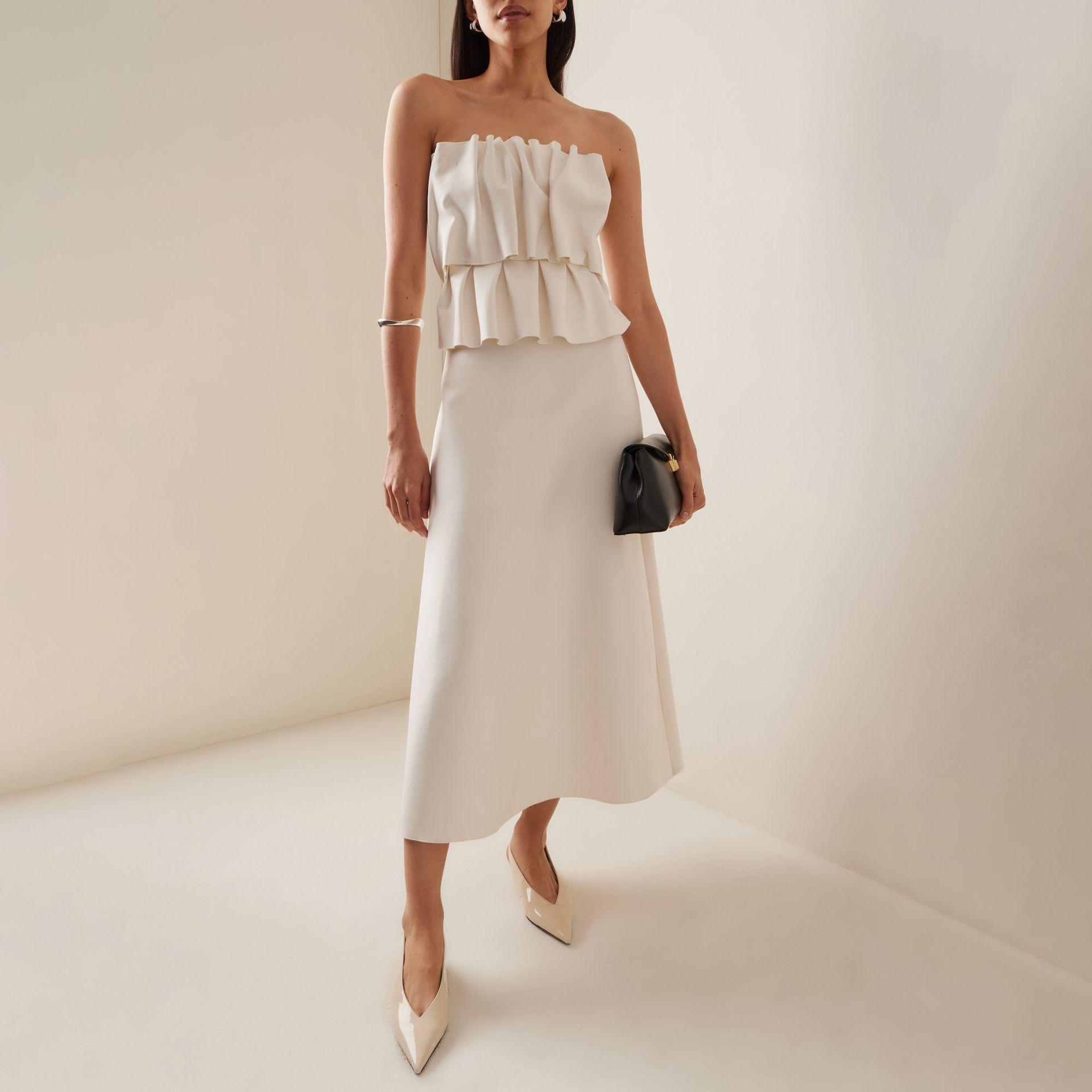Cross-Border European and American New High-End Dress White Pleated Dress French Splicing Pleated Tube Top Long Skirt