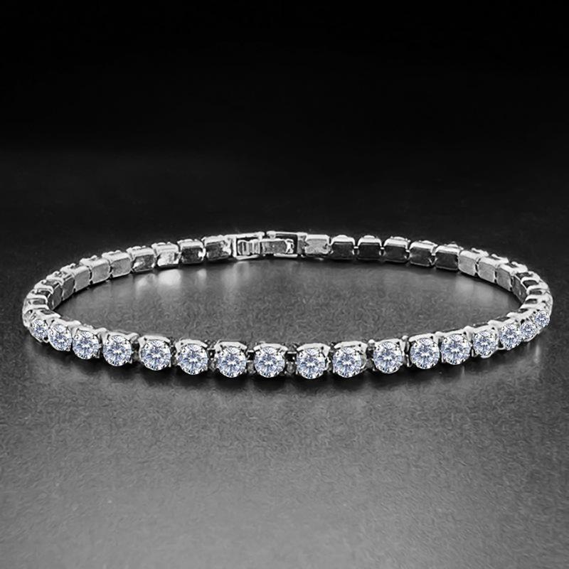 Cross-border Hot Sale Single Row Rhinestone 4mm Couple Bracelet Tennis Chain Hip-hop Four-claw Mosan Diamond Bracelet Jewelry
