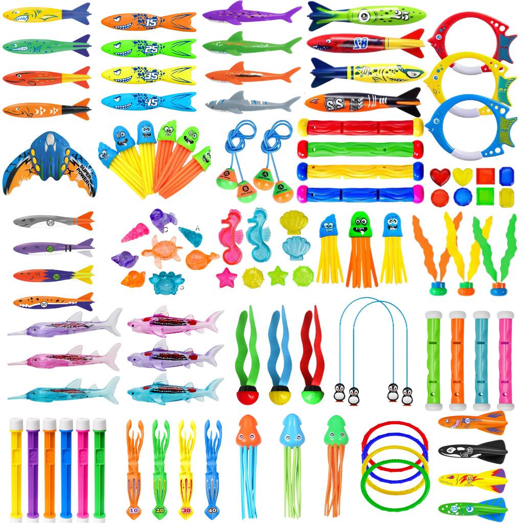 Cross-Border Amazon Diving Toys Shark Gem Children's Swimming Pool Diving Torpedo Diving Fish Ring Toy Set