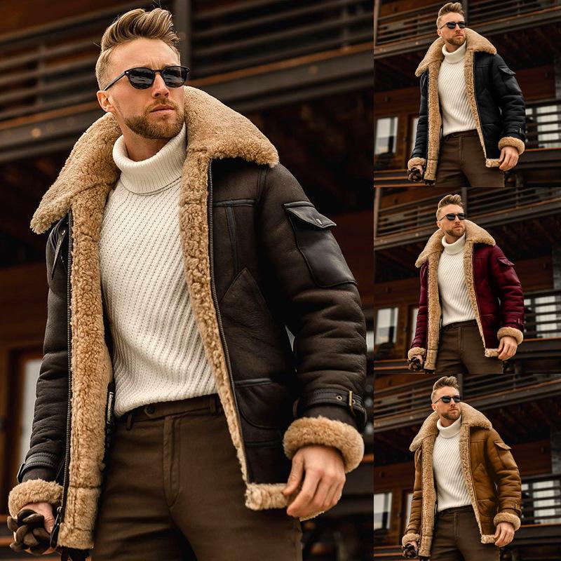 In-Stock Wholesale 2023 Warm Winter Men's Jacket Thickened Suede Faux Fur Jacket Independent Store