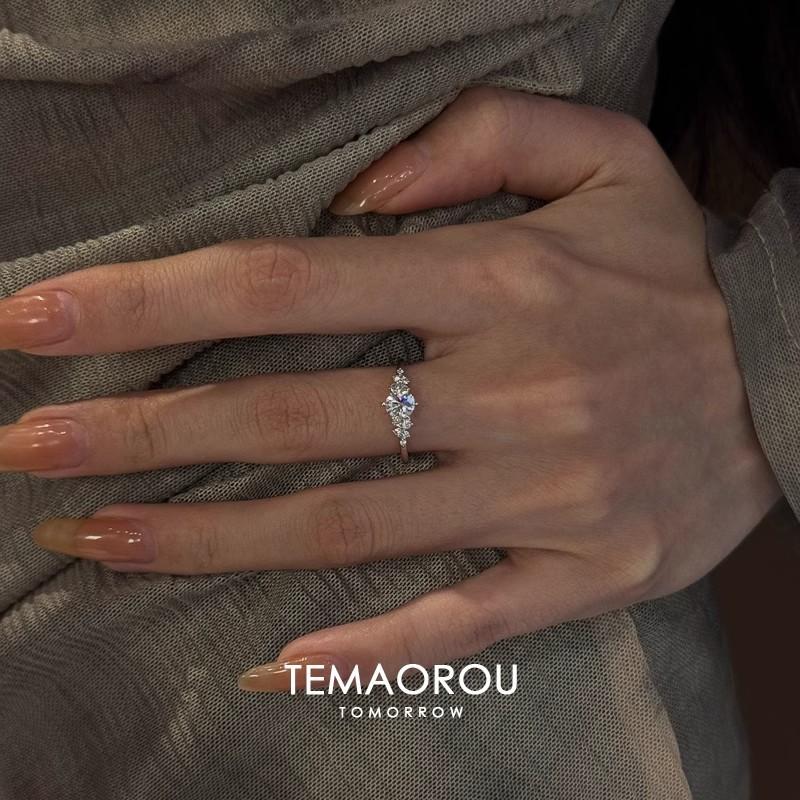 Cool and Sparkling Diamond Silver Ring for Women, Gentle Elegant, Open Diamond Ring, Index Finger Ring, Accessible Luxury, High-End Ring Pair