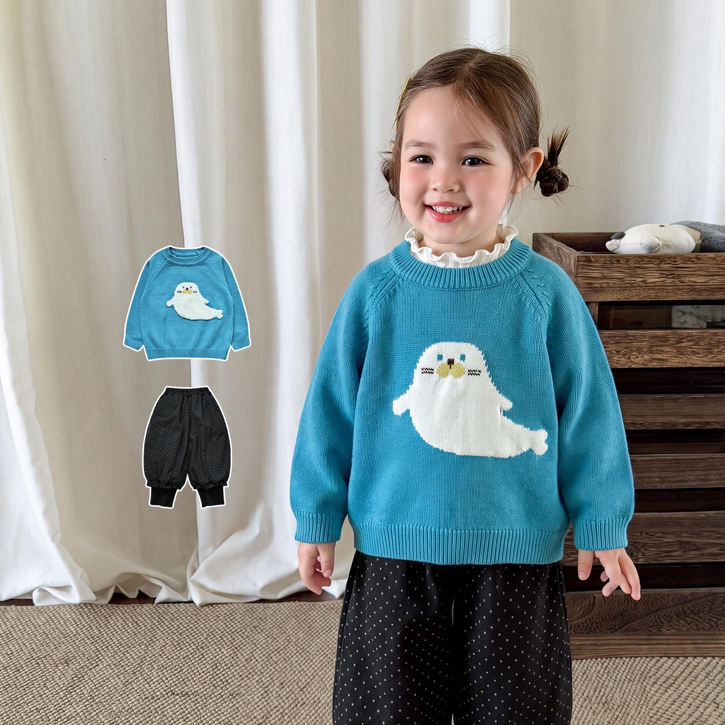 Zhe Li Children's Clothing Girls' Sweater Winter New Cartoon Children's Knitted Base Shirt Top Baby Girl Clothes