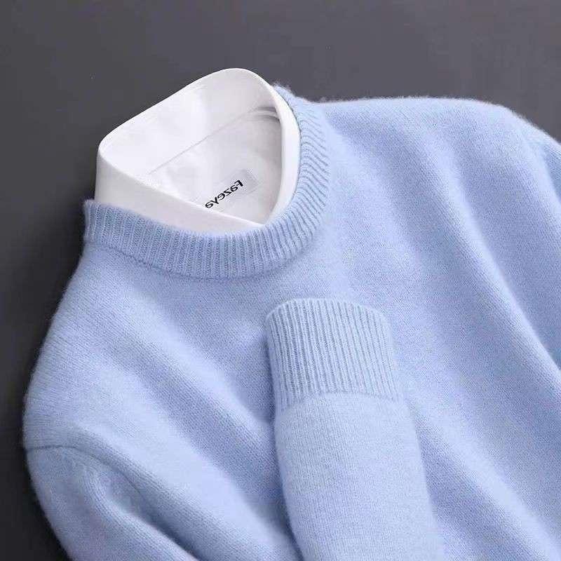 Round Neck Sweater Men's Knitted Base Layer Sweater Autumn and Winter New Korean Style Slim Fit Inner Wear Warm Casual Men's Sweater Top