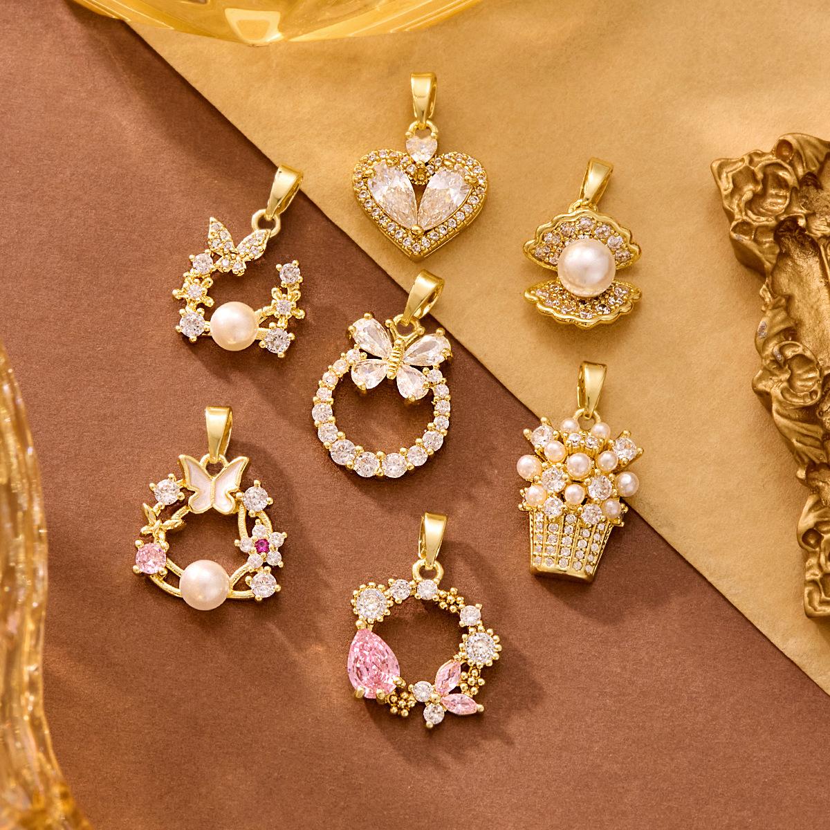 Meizu Three Zones Copper Gold-Plated Dreamy High-End Feel Foreign Trade Cross-Border DIY Handmade Jewelry Copper Zircon Micro-Inlaid Pendant Accessories