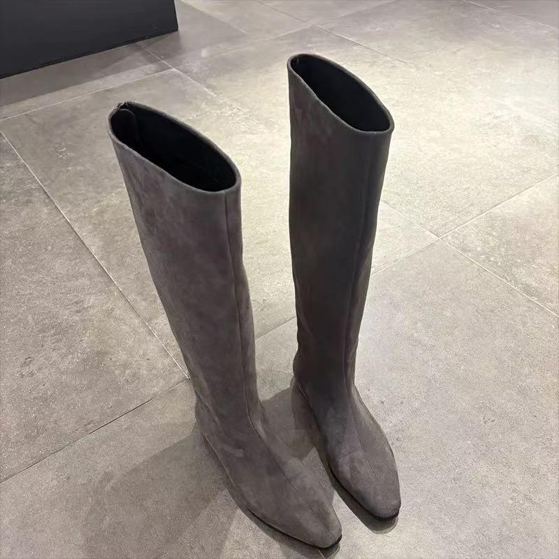 In Stock for Immediate Delivery~ Hidden Height Increase~ 2026 Autumn and Winter New Long Boots Pointed Toe Suede Riding Boots Straight Tube Martin Boots Women's Boots