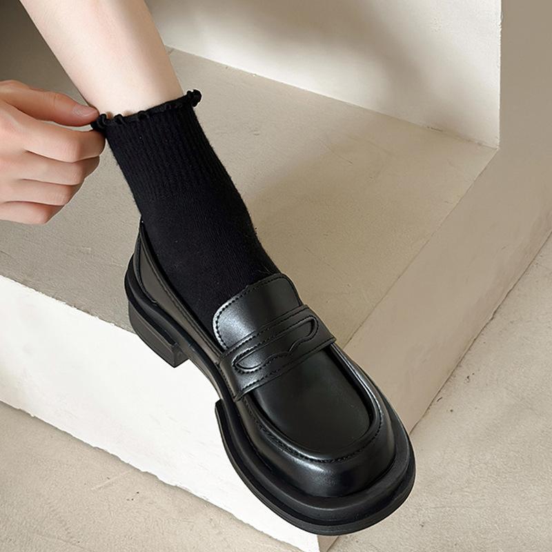 British Style Thick-Soled Leather Shoes for Women, Genuine Leather Loafers, 2026 Spring New Style, Slip-On Soft-Soled Mary Jane Shoes
