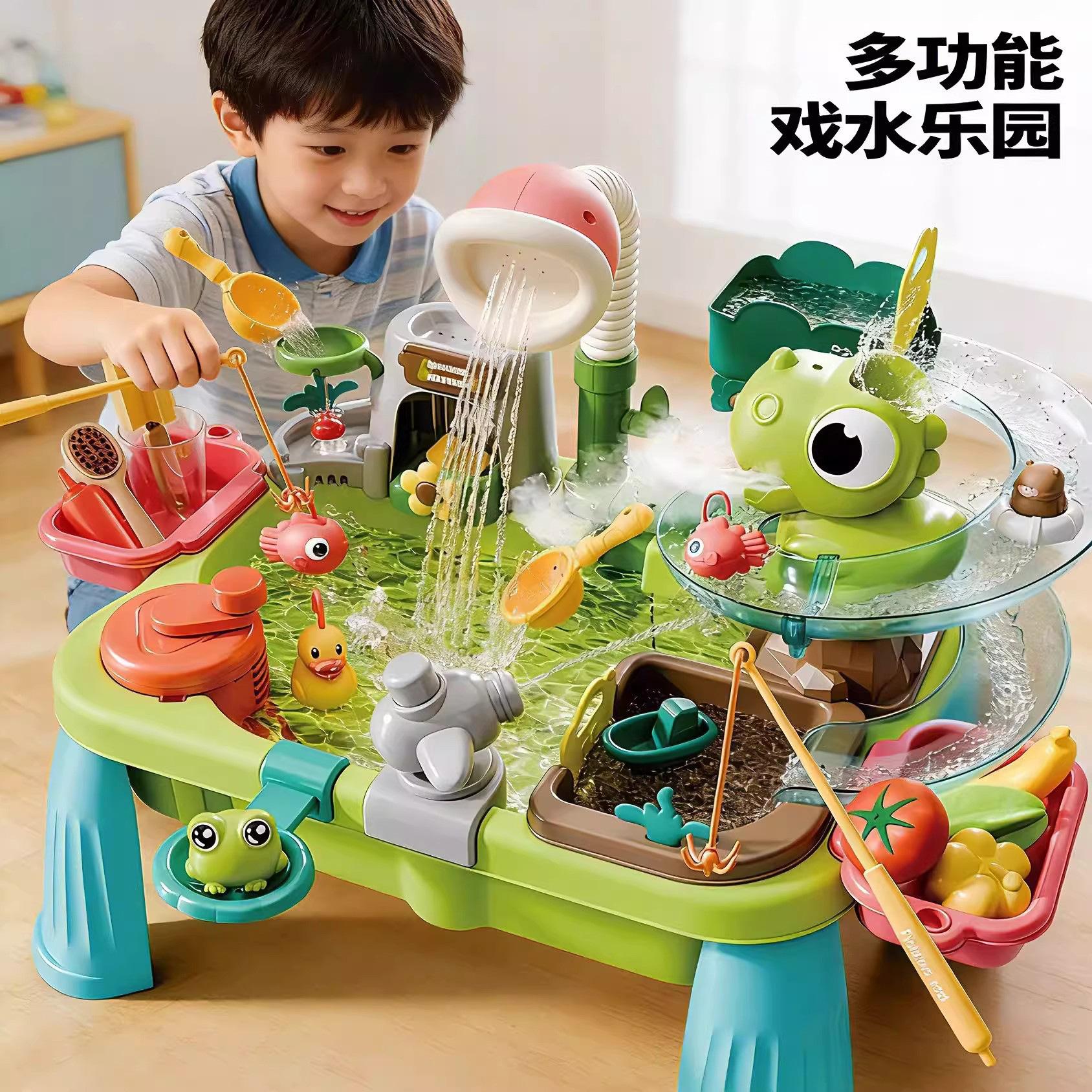 Children's electric spray water play station, simulated fishing, dishwasher with circulating water, pretend play water toy for babies