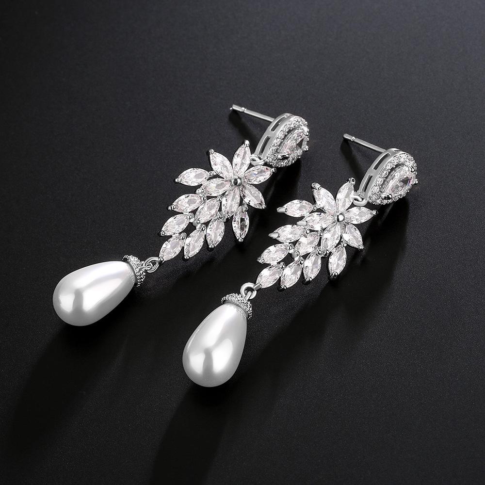 Cross-Border European and American Light Luxury High-End Long Tassel Pearl Earrings for Women, Fully Inlaid with Aaa Zircon, Bridal Ear Jewelry for Women