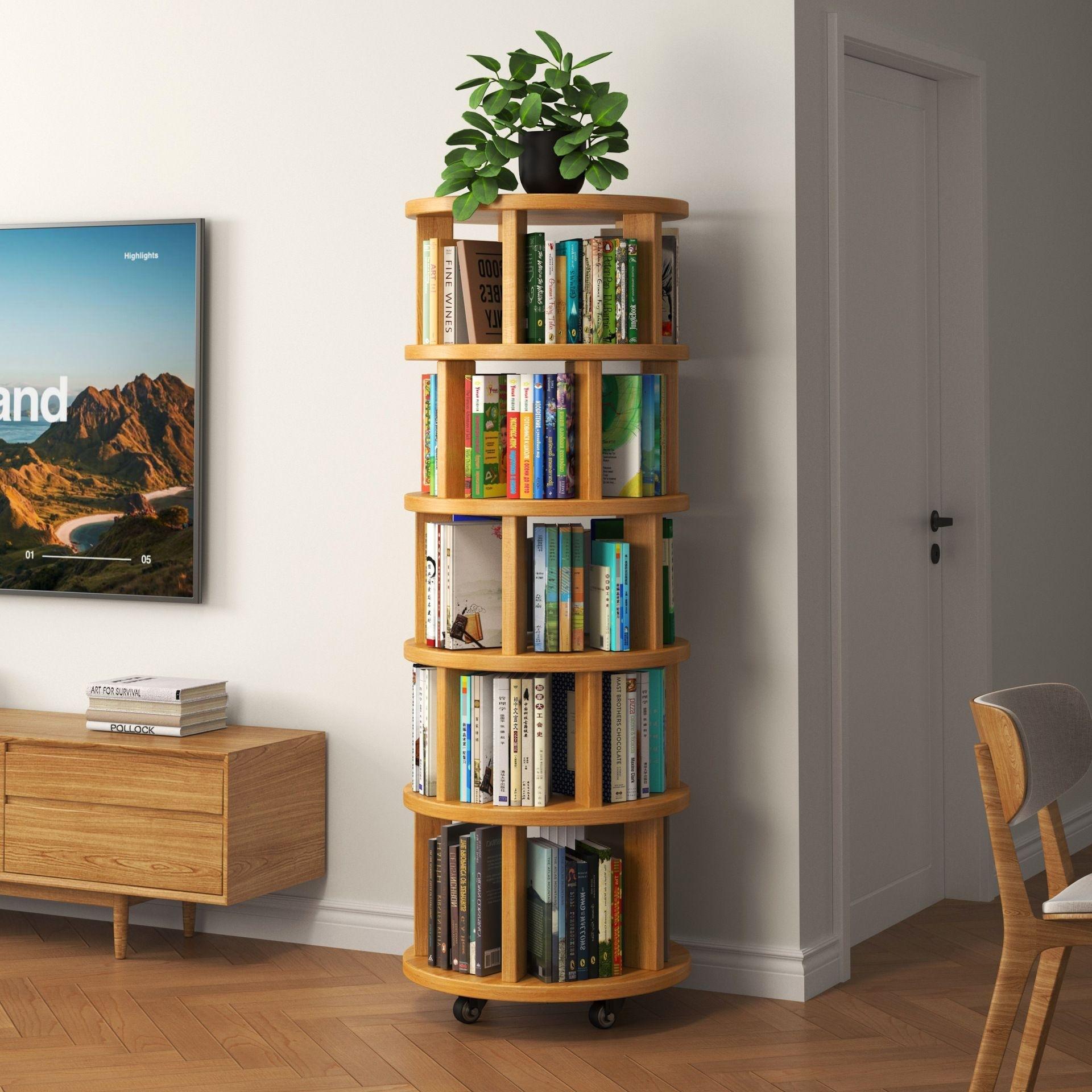 Rotating bookshelf 360 degrees, home bedside storage rack, floor-standing movable corner low cabinet, wall-mounted storage small bookcase