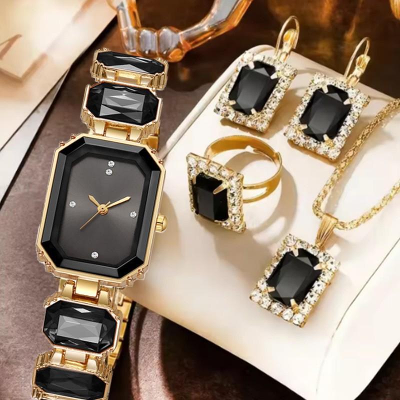 Cross-Border Popular Small Square Women's Watch, Light Luxury Niche Fashion Diamond-Encrusted Watch, Women's Set, Square Watch for Women