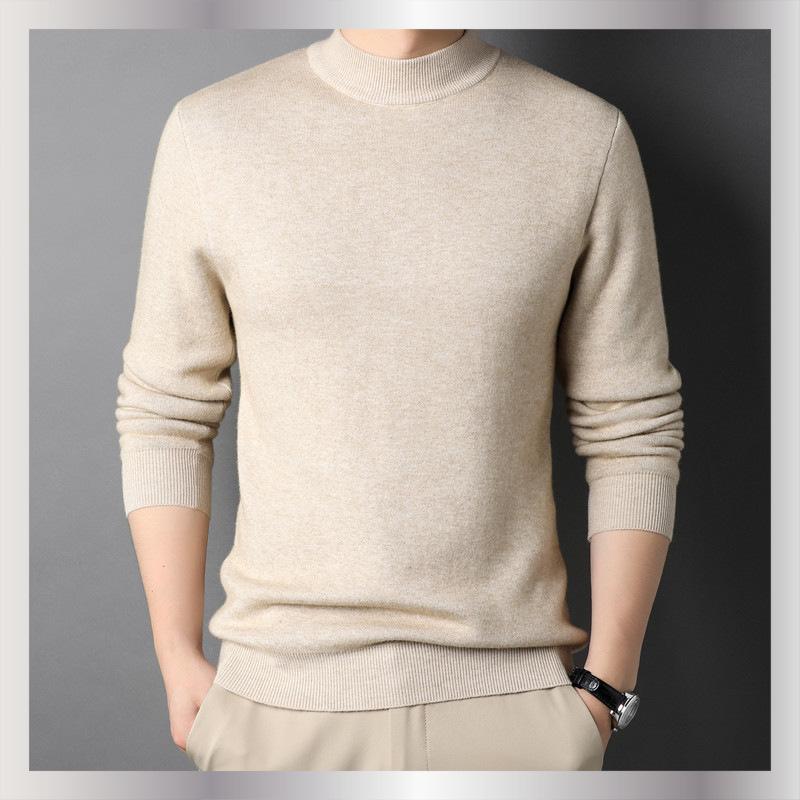 Cross-Border New Spring and Autumn Solid Color Half Turtleneck Men's Sweater Slim Sweater Young Men's Bottoming Sweater Men's Clothing