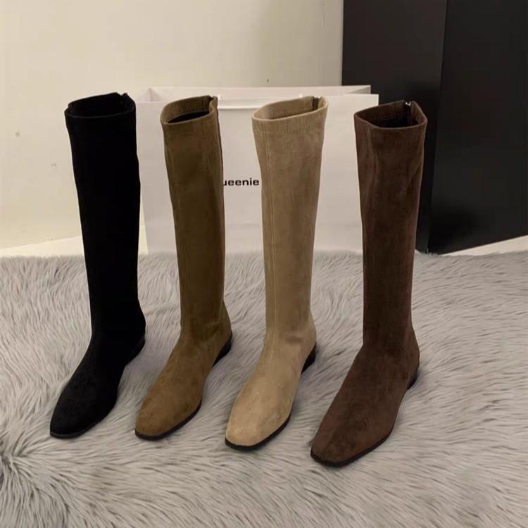 Chunky-heeled suede stretch boots, over-the-knee long boots for women, 2026 autumn and winter new model, high-tube slim boots with back zipper