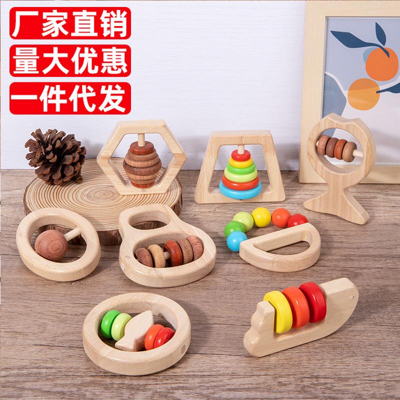 CPC Detection Cross-border Amazon Wooden Baby Hand Rattle Bed Bell Hand Scratch Bell Soothing Toy Grasp Training 3 Years Old