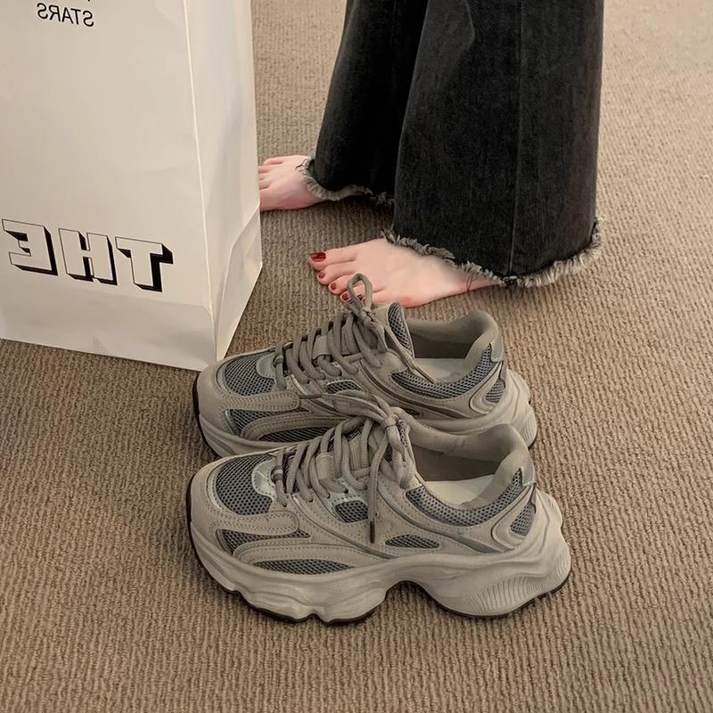 Retro Thick-Soled Gray Dad Shoes for Women, 2026 Spring New Model, Mesh Breathable Casual Sneakers That Make Feet Look Smaller
