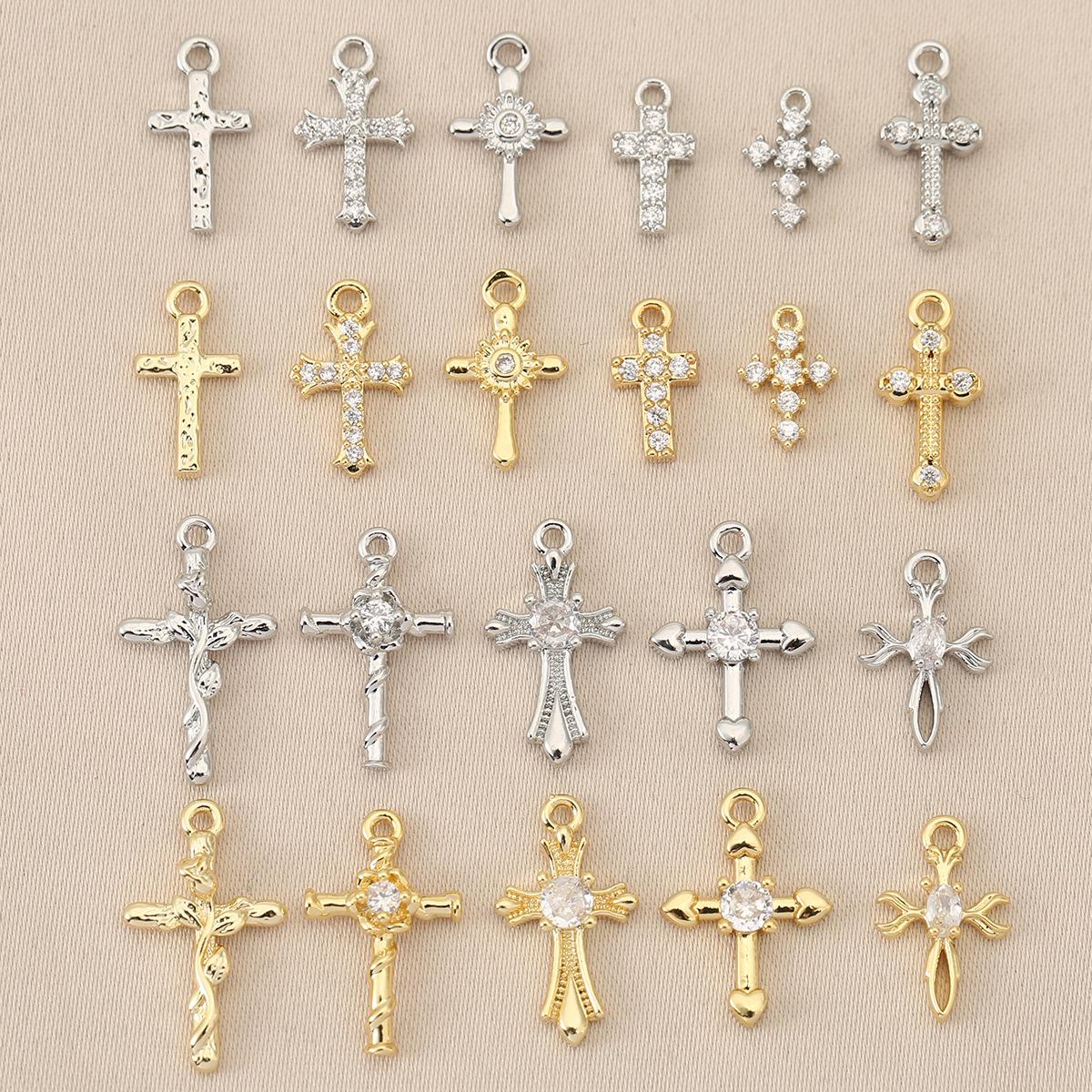Hanging copper plated 18K real gold color European and American vintage baroque cross DIY pendant necklace bracelet pendant pendant