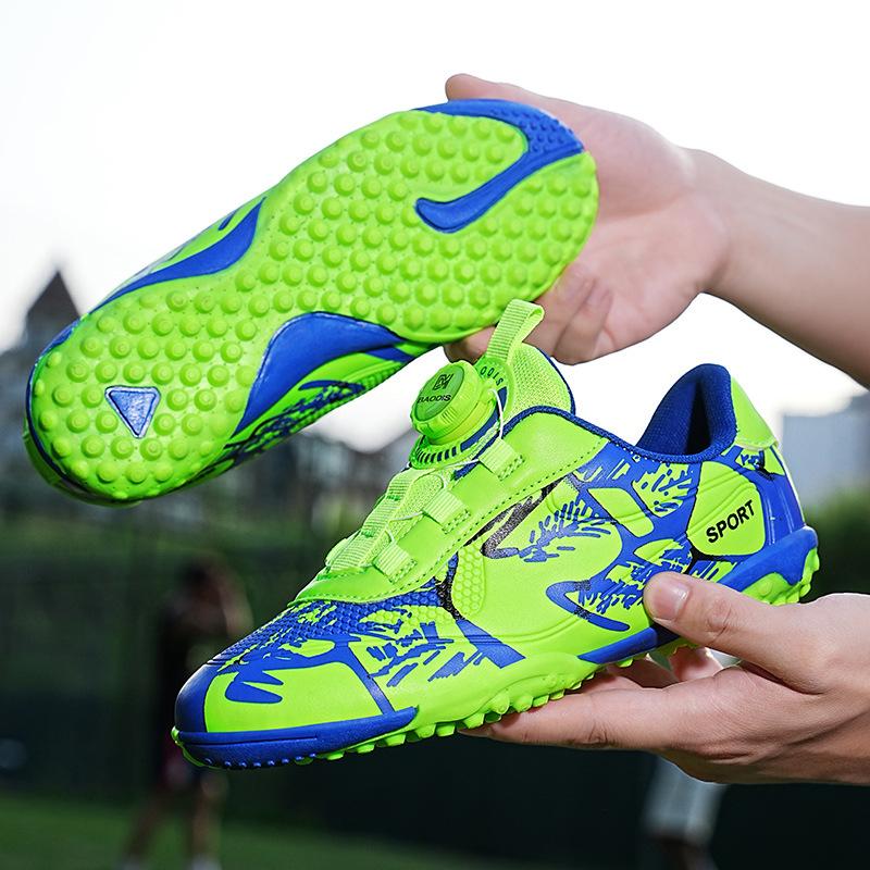 2023 Children's Soccer Shoes with Rotating Buckle, Sports Shoes for Elementary School Students, Tf Cleats, Long Spikes, Training Shoes, Easy to Bend