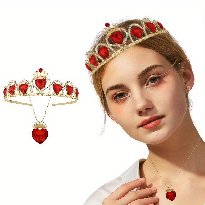 European and American Wedding Bride Heart-Shaped Alloy Crown Headpiece Korean-Style Valentine's Day Hairband Children's Crystal Heart Necklace