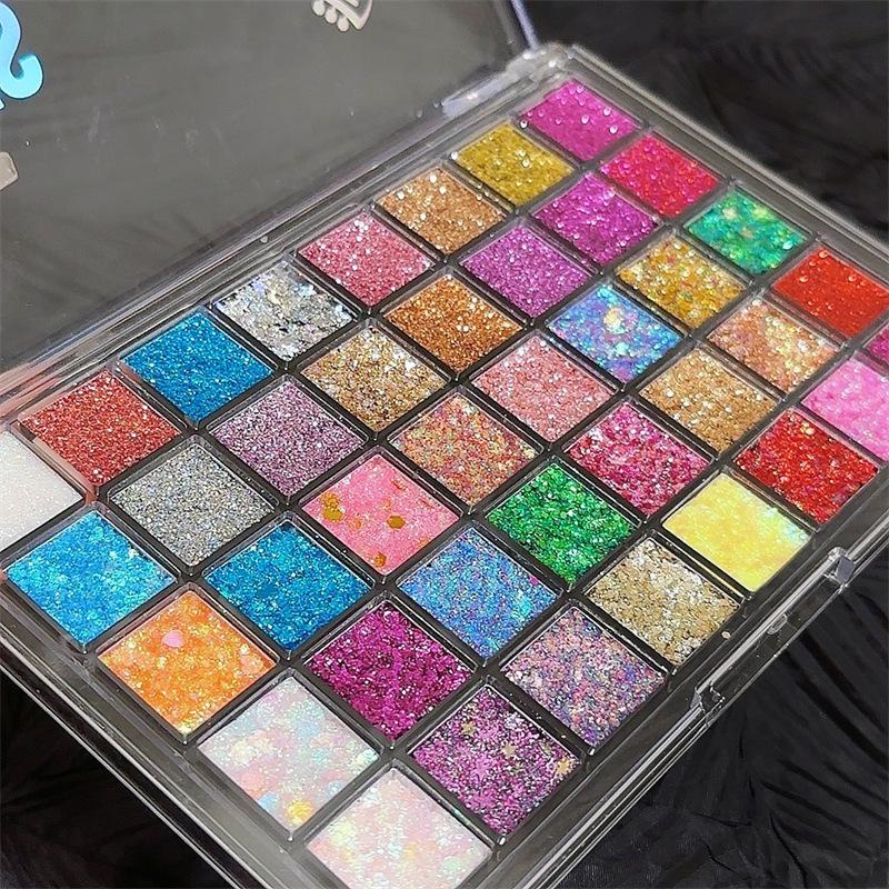 Glue-Free Gel 40-Color Glitter Eyeshadow Palette for Cosplay, Stage Makeup, Performance, Music Festival, Sparkling Glitter Makeup Palette