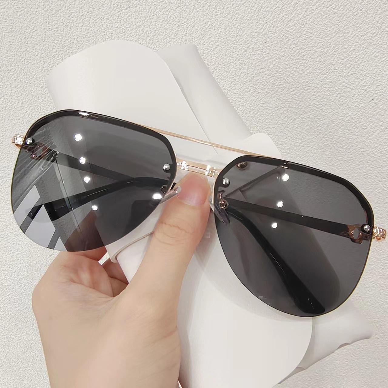 New ladies fashion metal sunglasses half frame double beam sunglasses men's and women's sunscreen toad sunglasses 9258