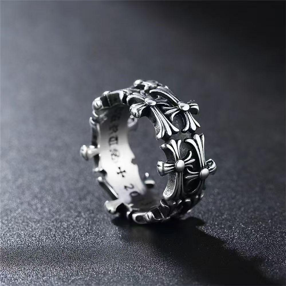 New Crow Heart Ins Ring, European and American Retro Trendy Vintage Style, Double-Layer Crow Heart Cross, Unisex