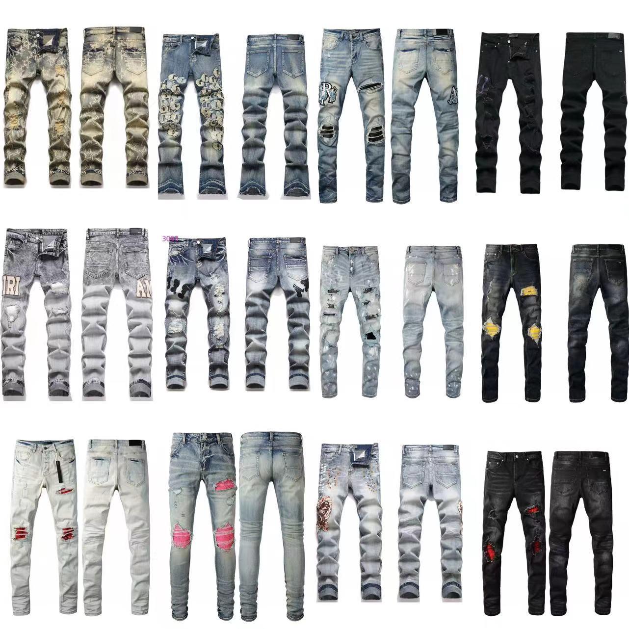 Cross-border high-end trendy brand AMIRI heavy-duty washed ripped high-street embroidered unisex jeans