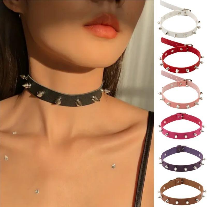 Cross-Border Punk Style Gothic Choker Spiked Collar Stylish Exaggerated Versatile Leather Necklace European and American Dark Neck Ring