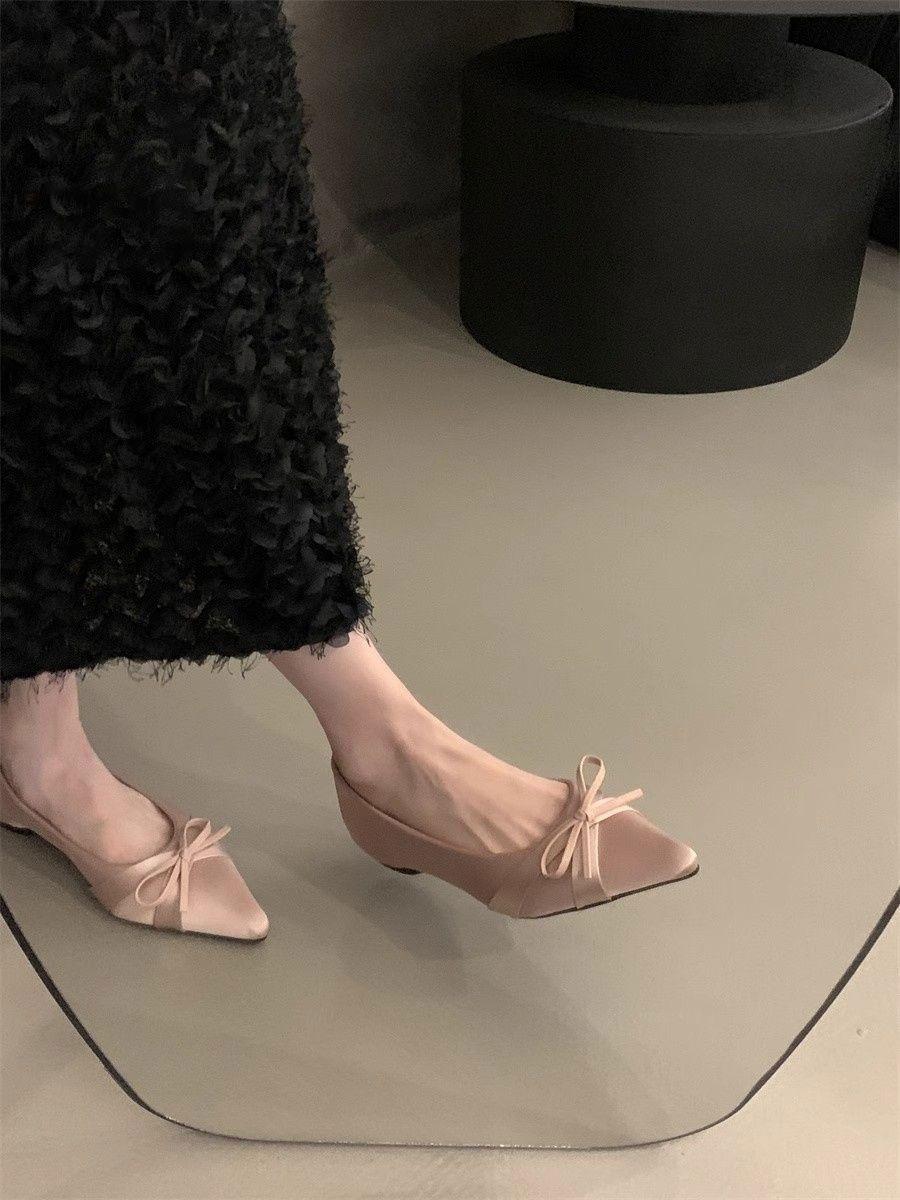 Gentle Single-layer Shoes Evening Shoes 2024 Autumn and Winter New All-match Fashionable Inner Height Height-raising Pointed Satin Dress Women's Shoes