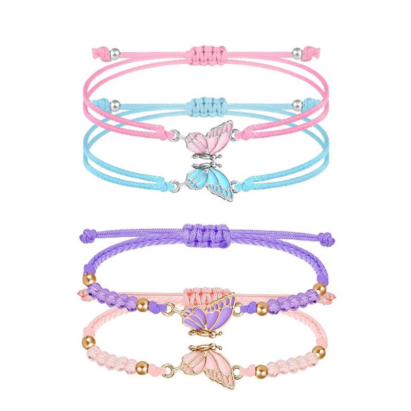 Butterfly Bracelet Girlfriend Friendship Gift suit Woven Adjustable Color Woven Butterfly Diamond Bead Bracelet