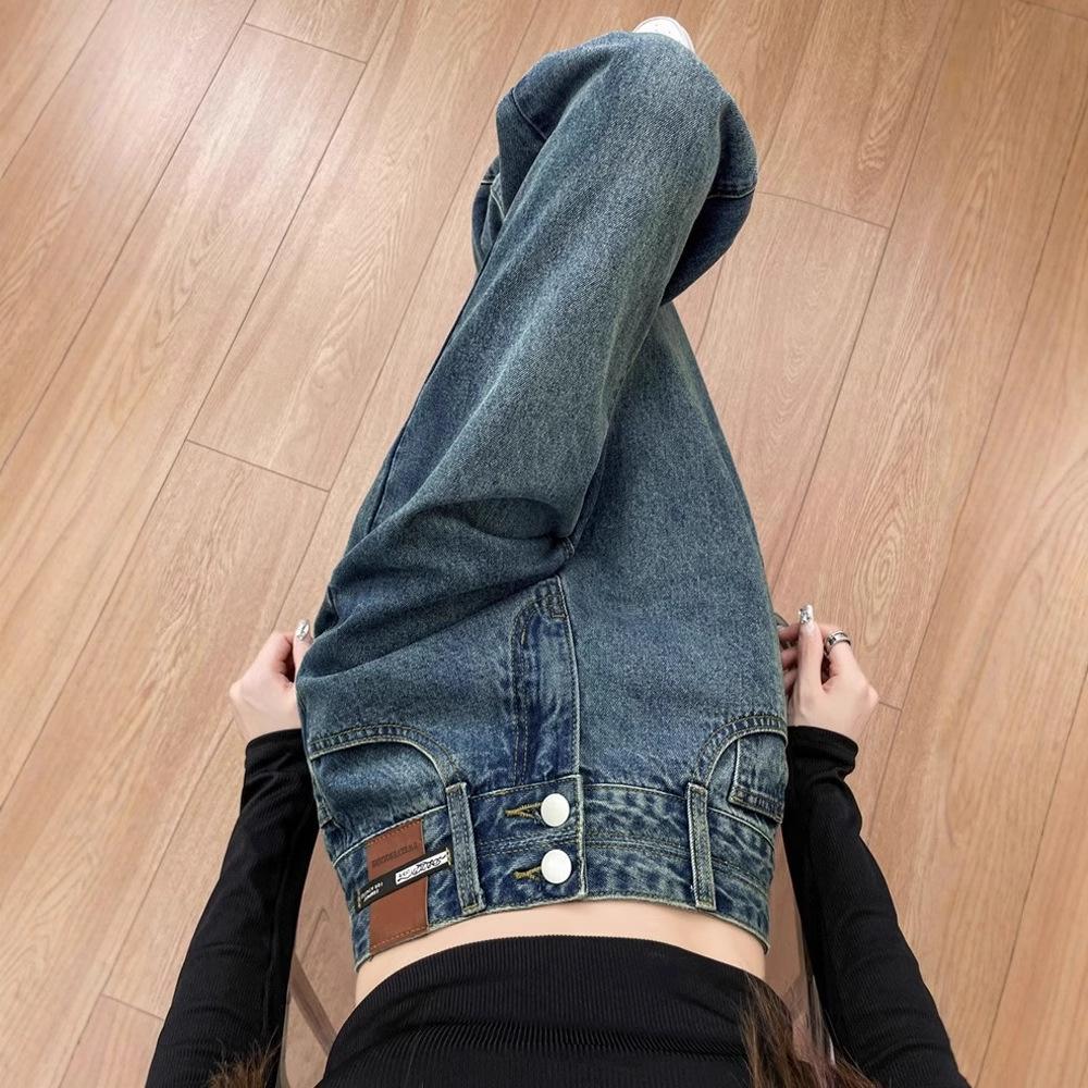 High Waist Narrow Wide Leg Jeans Women's 2025 Spring New plus size chubby girl Slimming Loose Straight Pants