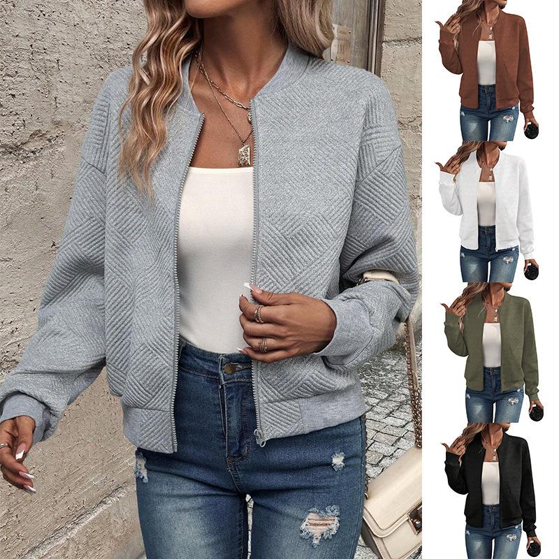 Amazon European and American Cross-Border Foreign Trade 2026 Autumn and Winter New Solid Color Zipper Jacket Baseball Collar Casual Coat for Women