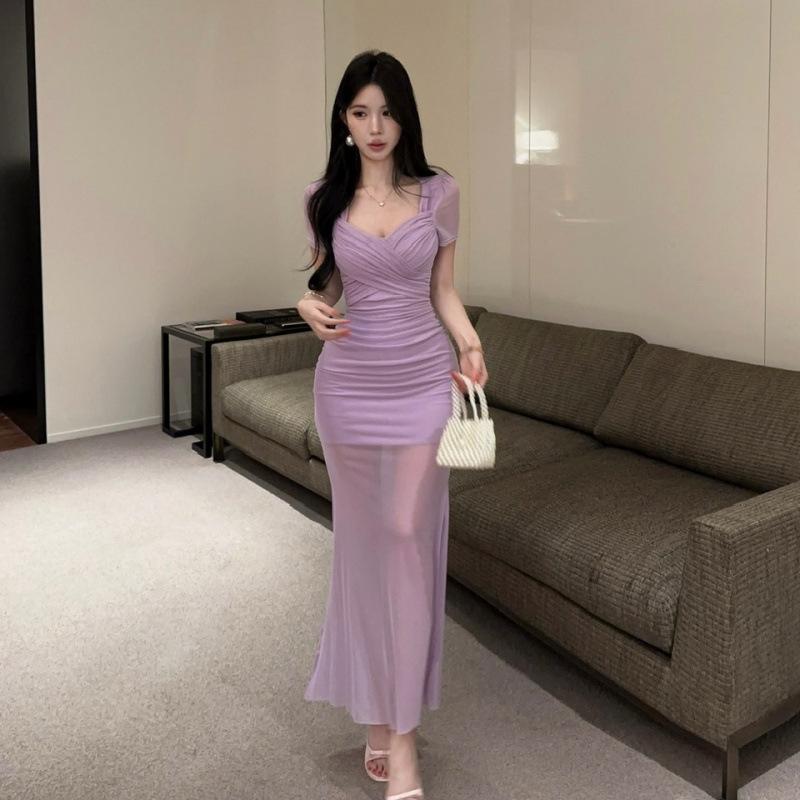 9936 New Style Sexy Low-Cut Waist-Hugging Dress, Soft-Style Ktv Nightclub Spa Technician Work Uniform Evening Dress