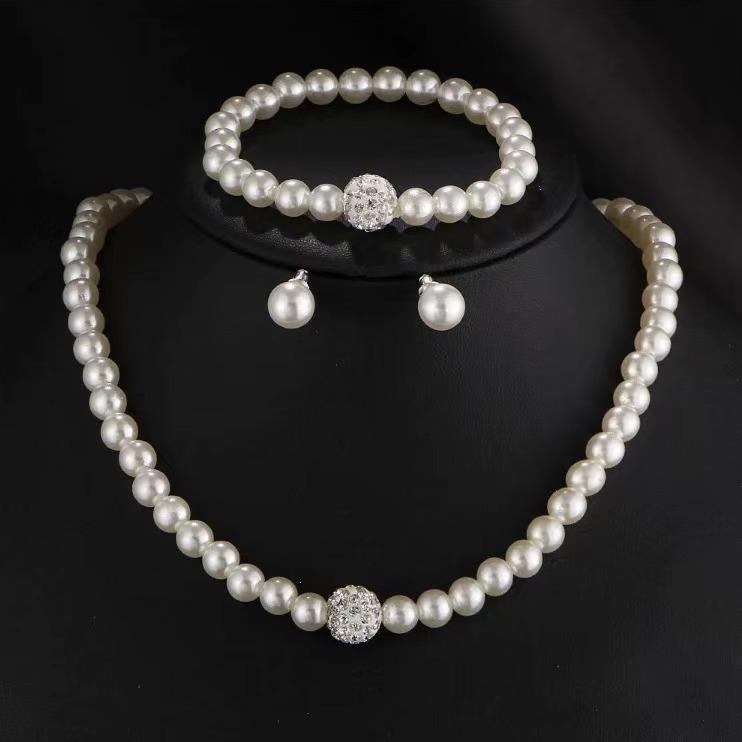 AliExpress Creative Imitation pearl necklace bracelet earrings suit three-piece set foreign trade bridal jewelry accessories cross