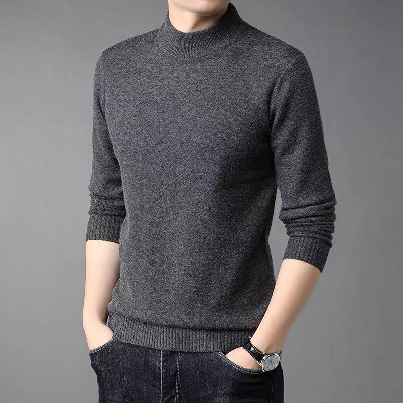 Tommy Cashmere Knitwear Men's Thick Half Turtleneck Knitwear Warm Middle-Aged Knitted Knitwear Large Size Winter Base Woolen Knitwear
