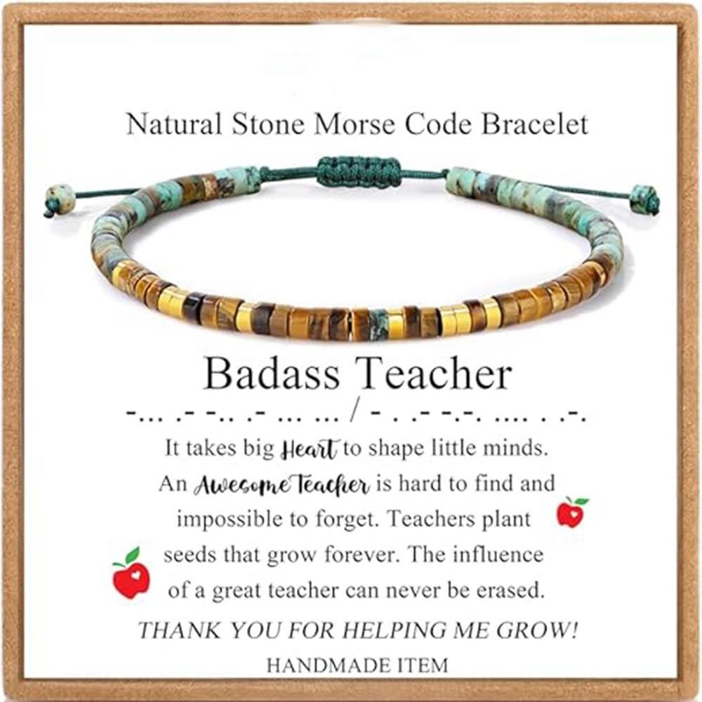 Natural Beaded Wrap Bracelet Morse Code Inspired Bracelet Adjustable with Card Friend Gift Bracelet Jewelry