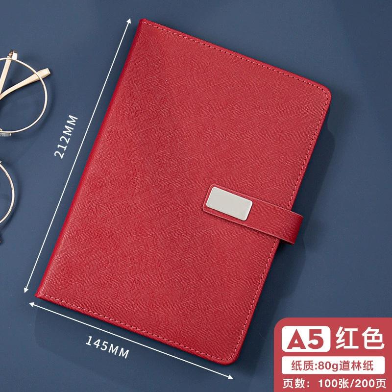 Simple leather cover solid color notebook A5 business office study notepad with metal magnetic clasp, wholesale office notebook