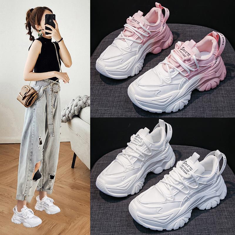 Trendy and Popular Dad Shoes for Women, 2025 Spring and Autumn New Thick-Soled Height-Increasing Casual Sports White Shoes
