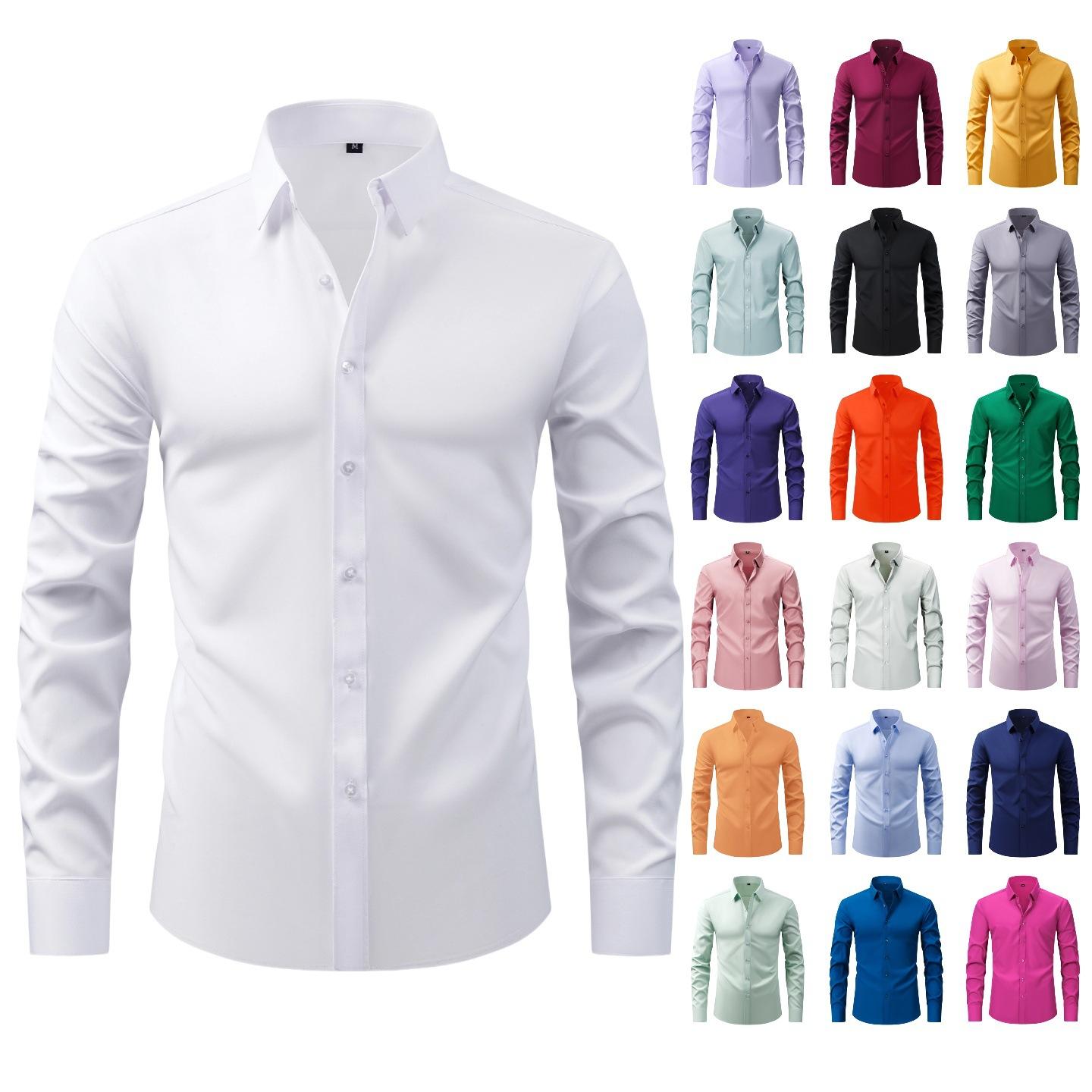 Cross-Border Sichuan-Lu'An Lightweight Stretchy Plus-Size Men's Shirt, Business Non-Iron Long-Sleeve Shirt, Amazon Cardigan Shirt for Men