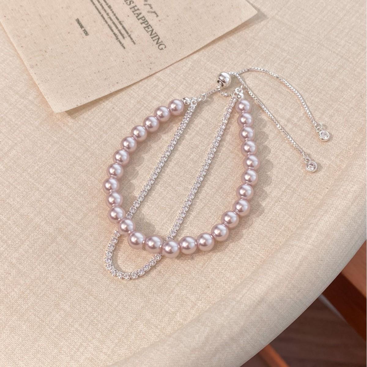Manta Rose Pearl Double-Layer Elegant Stackable Bracelet, Niche Design, High-End Feel, Exquisite and Versatile Pull-Adjustable Jewelry