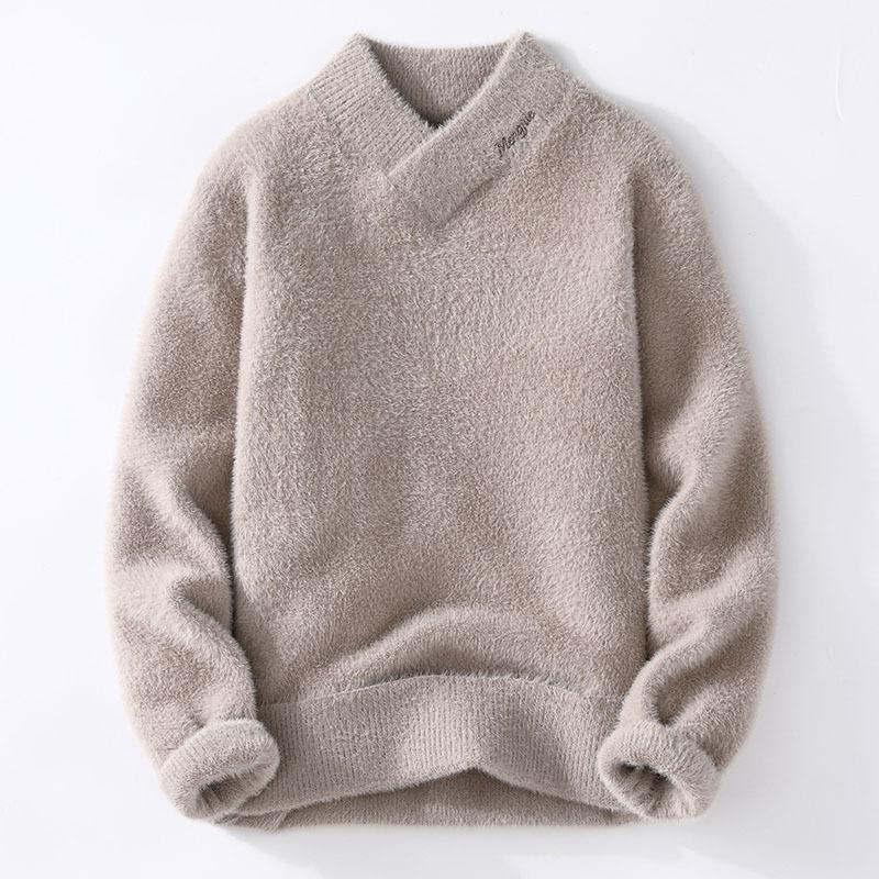 Cross-border foreign trade delivery sweater men's 2022 autumn and winter Crystal mink velvet trendy Korean style half turtleneck knitted sweater men