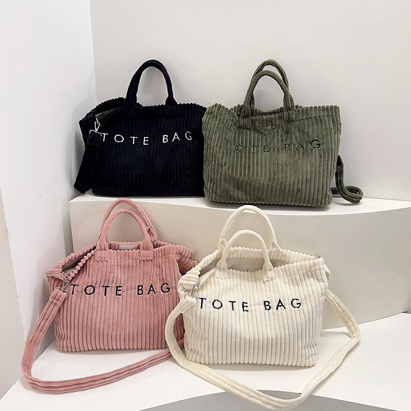 Crossbody Bag for Women, Large Capacity Corduroy Tote Bag, Trendy Versatile Canvas Bag, Casual Lettered Handbag, Hot-Selling Women's Bag