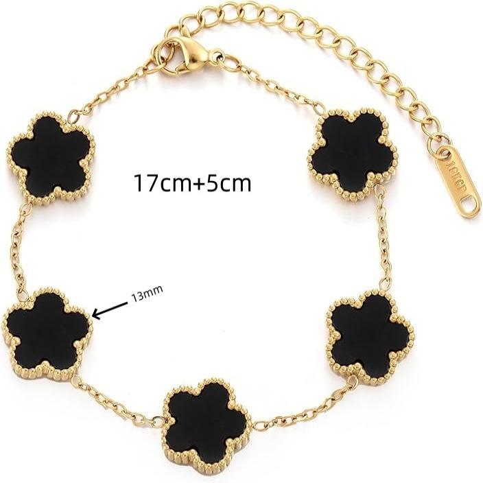 13mm Double-Sided Five-Leaf Clover Bracelet with a Van Gogh-Inspired Design, Stainless Steel, 18K Non-Fading Jewelry, 2024 New Model