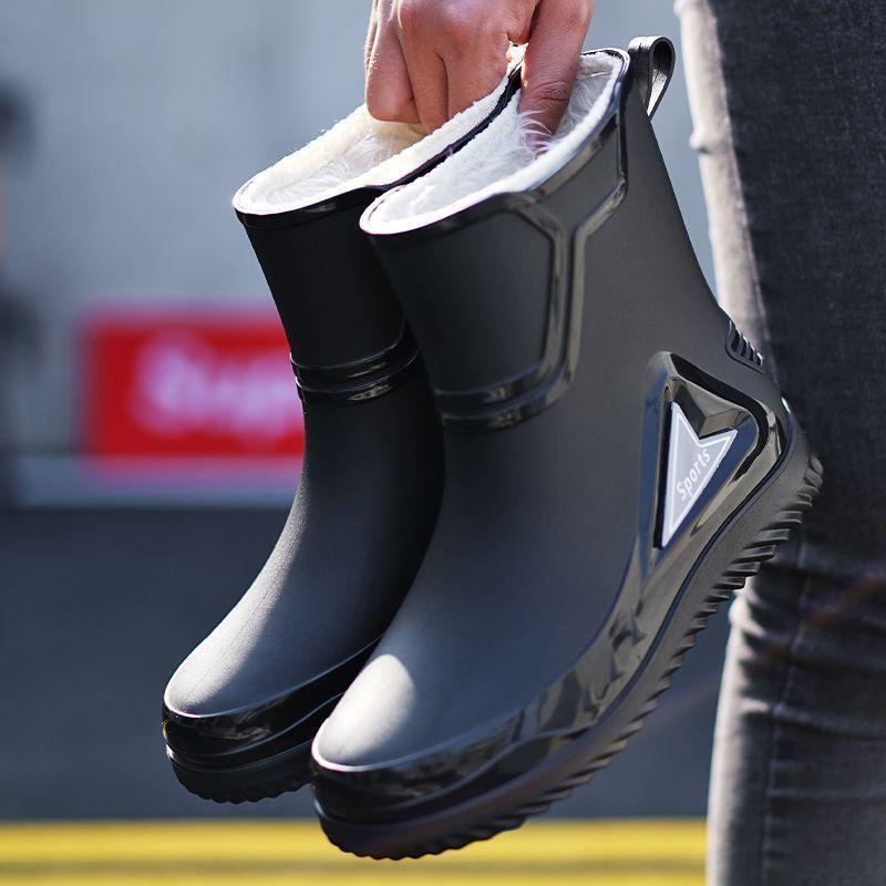 Size 39-48 Rain Boots with Drawstring Waterproof Mouth Rain Boots Men's Drawstring Boots Kitchen Non-Slip Work Fleece-Lined Cotton to Keep Warm
