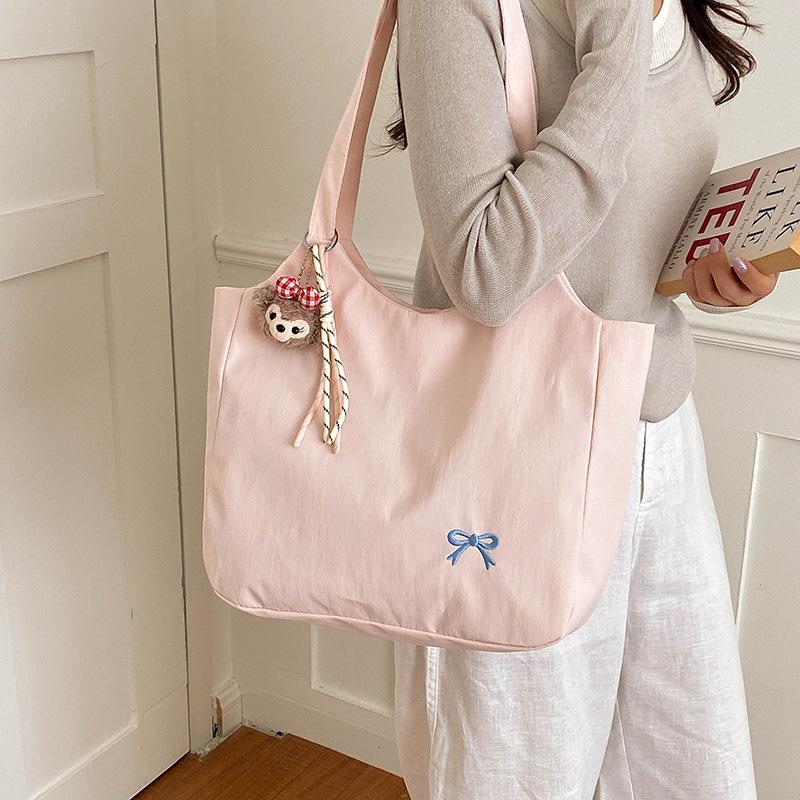 Large-Capacity Casual Tote Bag for Female Students, Suitable for Class, Handbag, Shoulder Bag, Nylon Bag, Foldable