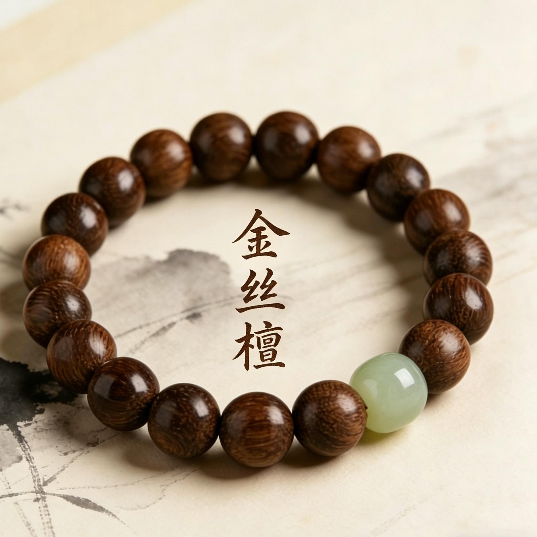 Golden Sandalwood Bracelet with Hand-Held Prayer Beads DIY for Men and Women, Vintage National Trend Style for Couples