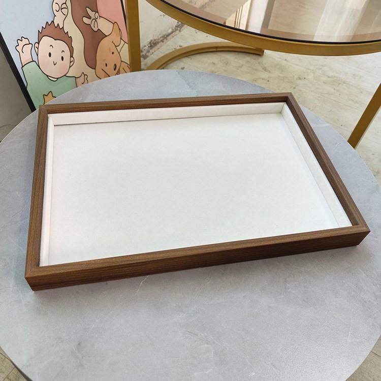 Large walnut wood grain beige velvet empty display tray for jewelry, earrings, necklaces, Buddhist beads, photography tray, wholesale