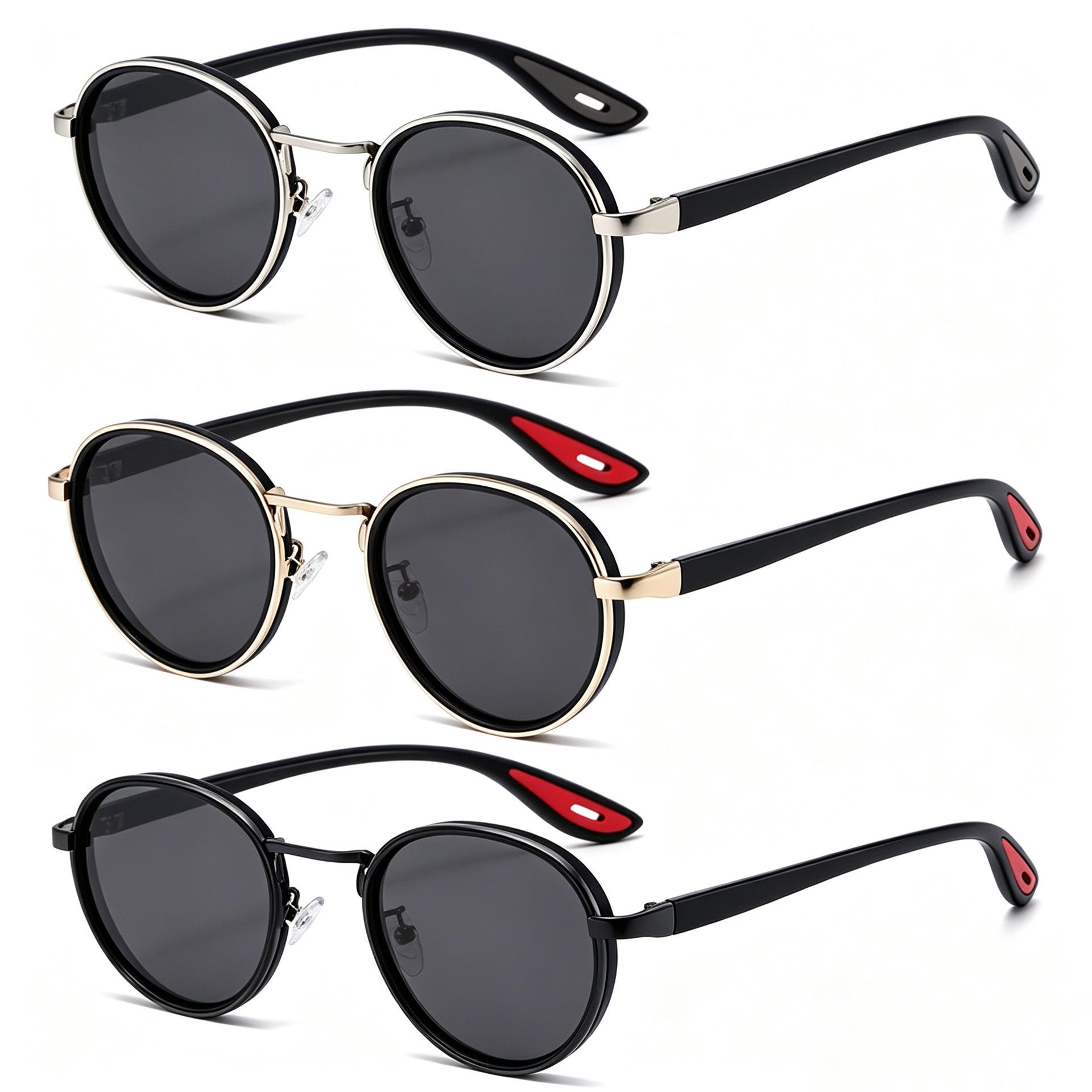 Cross-Border New Round Frame Metal Sunglasses for Men and Women, Anti-Uv Color-Changing Sunglasses, Fashionable Retro Trendy Glasses Wholesale