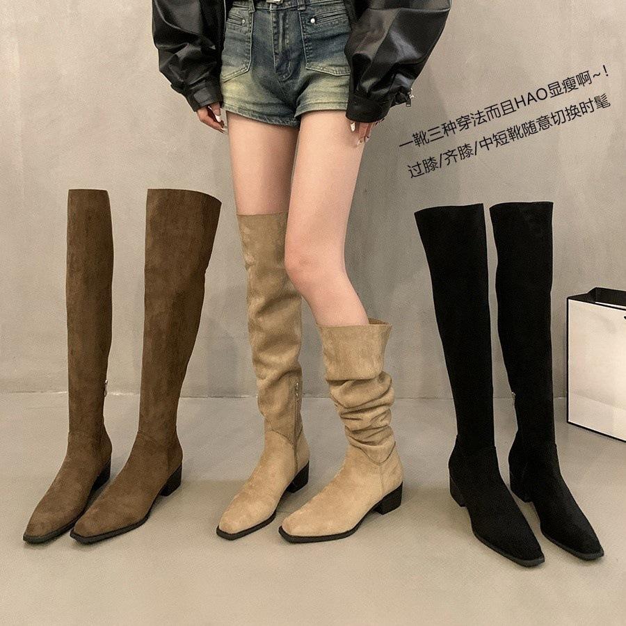 Thick-Heeled Western Cowboy Retro Over-The-Knee Boots Women's Shoes 2024 New Autumn and Winter Pile Boots Long Knight Boots