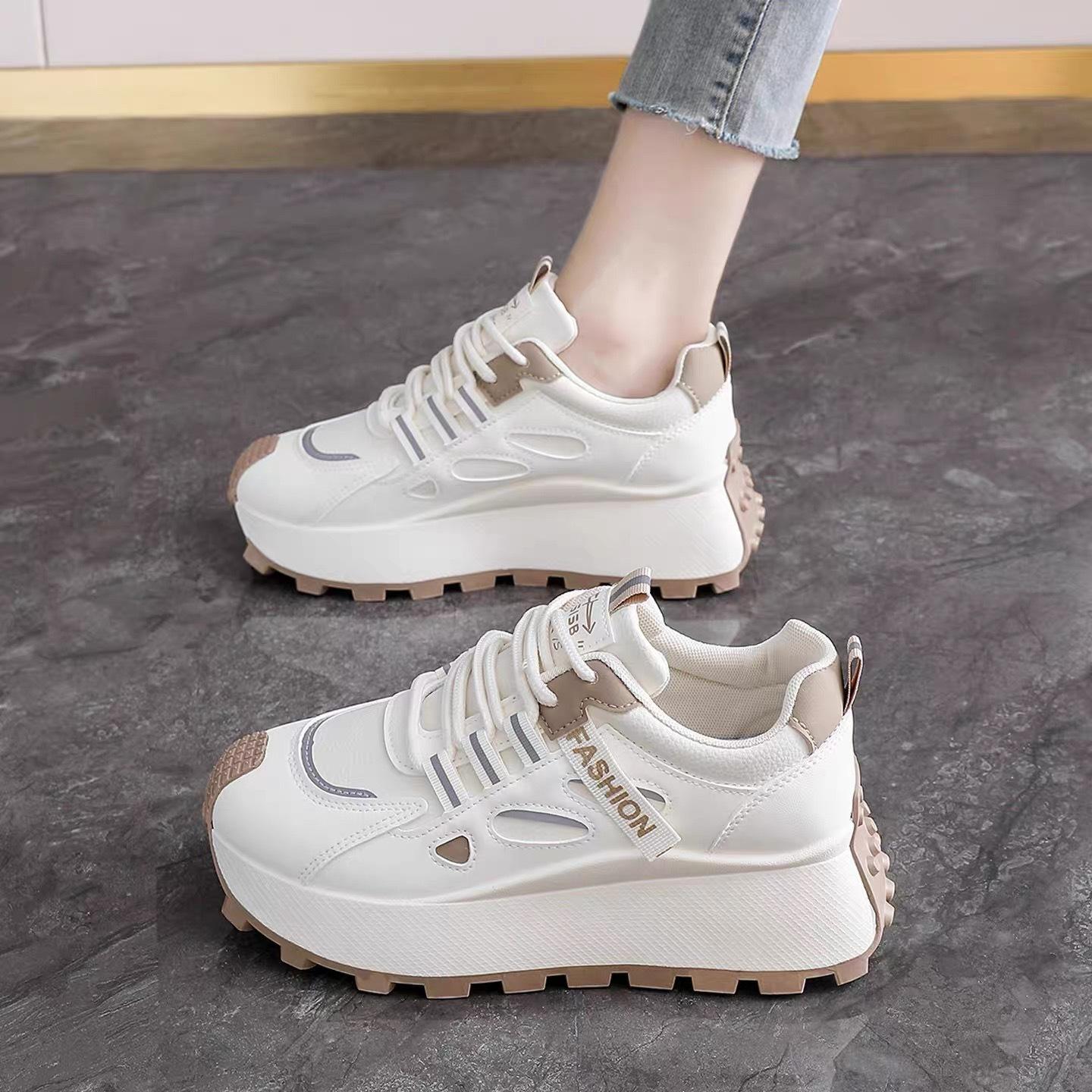 Spring and Autumn Women's Shoes New Breathable Sports Shoes Korean Style Versatile Thick-Soled Height-Increasing Casual White Dad Shoes for Women