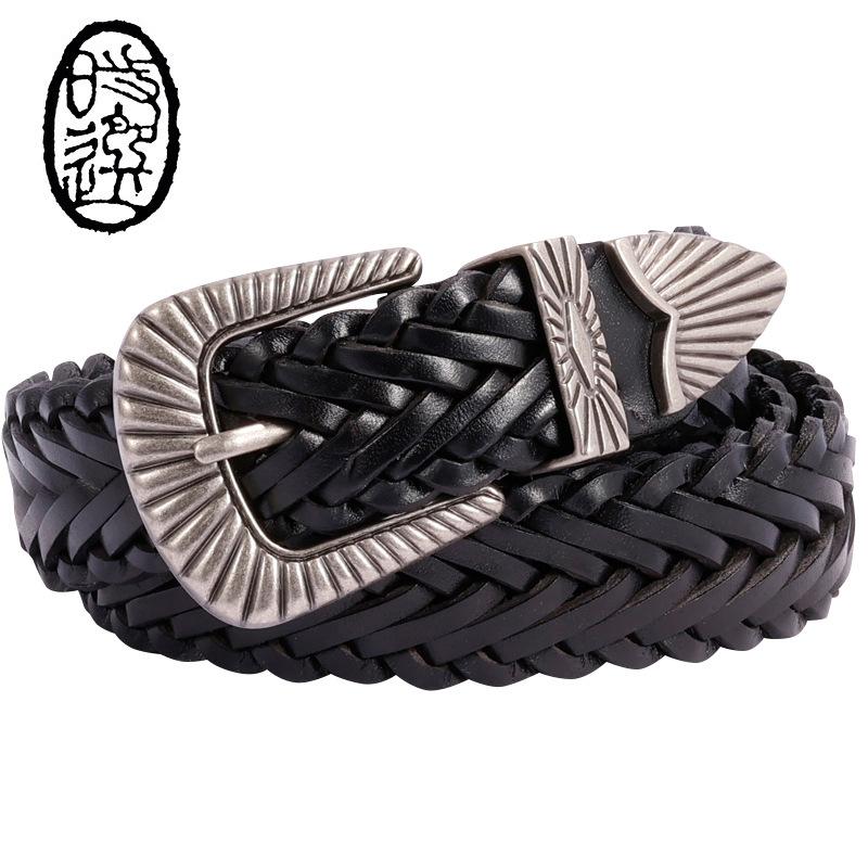Manufacturer Women's Belt Genuine Leather Belt Belt Belt Women's Versatile Decorative High-End First-Layer Cowhide Woven Belt