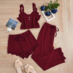 Cross-Border Hot-Selling Plus-Size Women's Loungewear Camisole Underwear Shorts and Long Pants Set Sexy Sleepwear for Women Summer in Stock